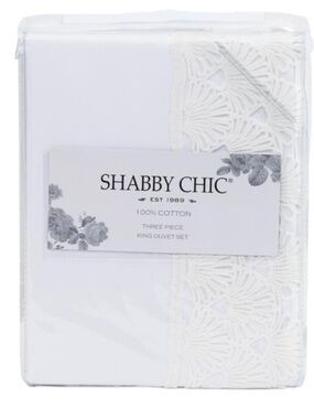 Shabby Chic White Cotton Duvet Set with Lace Trim